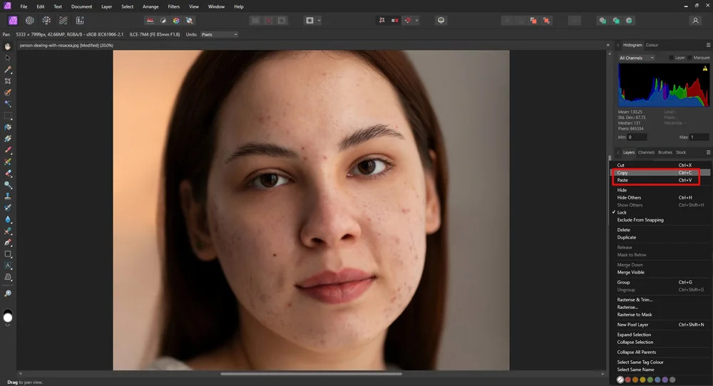 Создание копии слоя в Affinity Photo