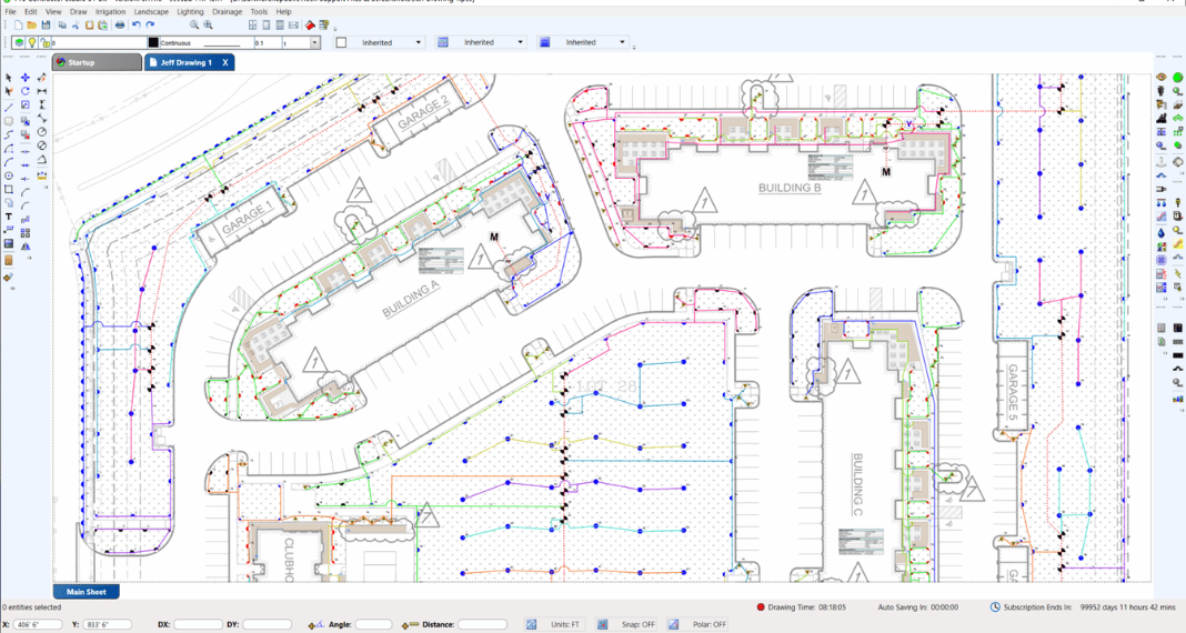 Интерфейс Pro Contractor Studio с большим планом системы орошения