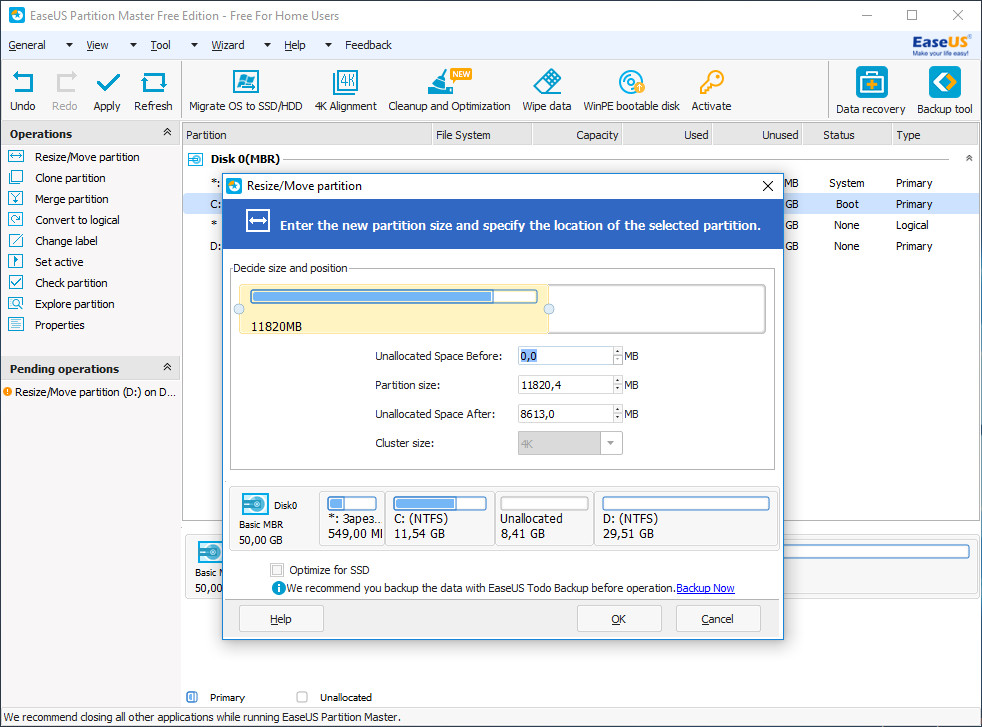 Интерфейс EaseUS Partition Master