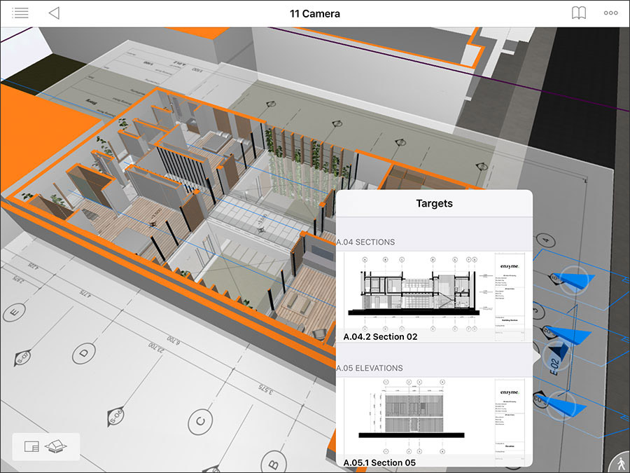 Интерфейс BIMx со связанной 3D-моделью и 2D-разрезами проекта