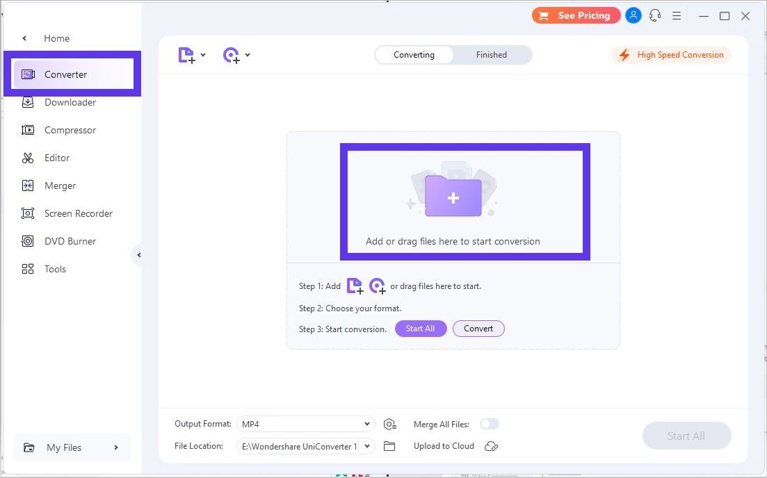 Добавление файла в Wondershare UniConverter