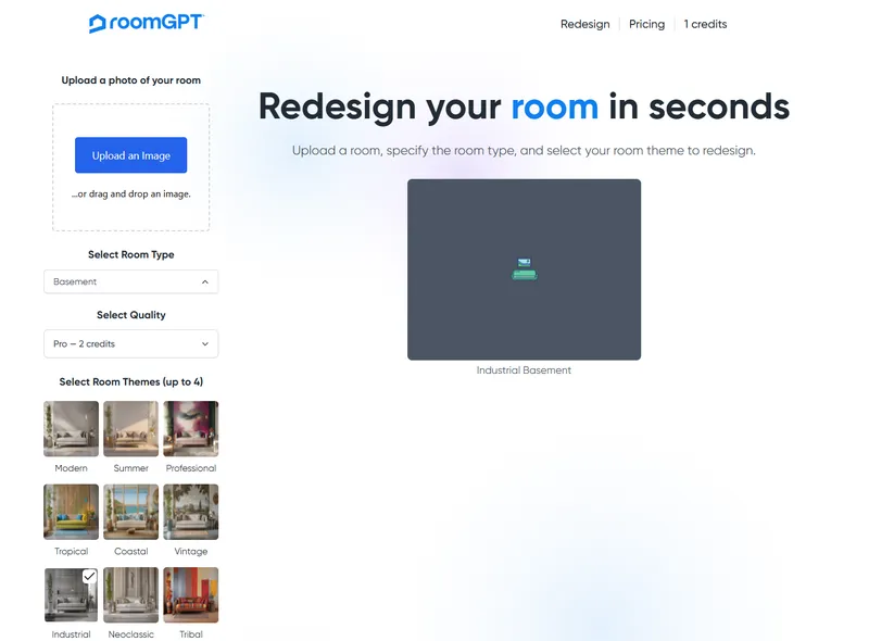 Интерфейс AI-сервиса RoomGPT в подборке гаражных инструментов