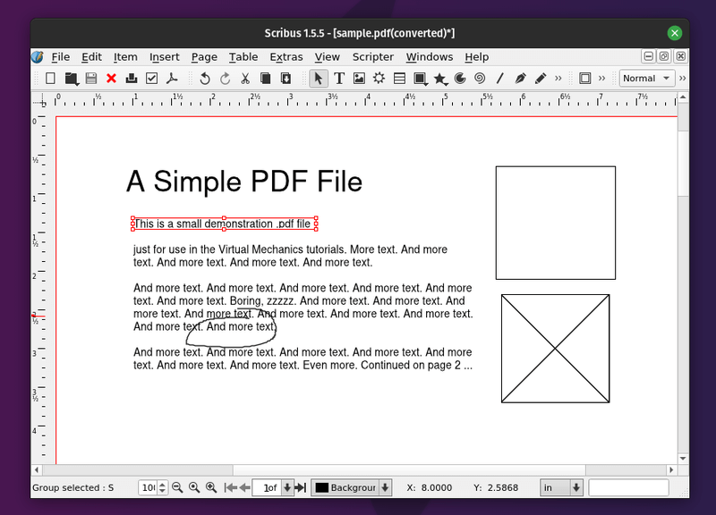 Импортированный PDF в рабочем окне Scribus