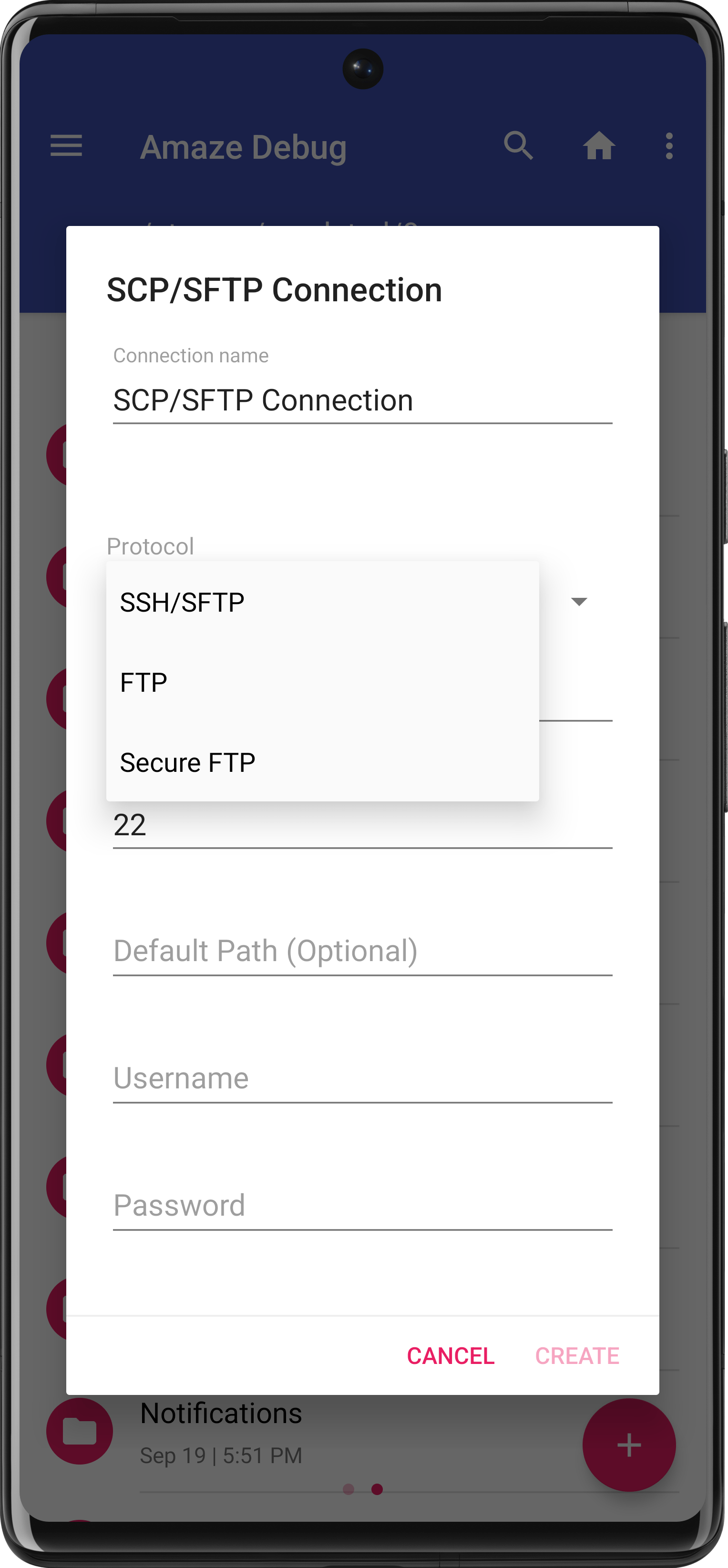 SCP/SFTP Connection в Amaze File Manager
