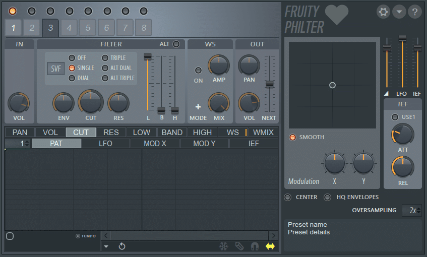 Интерфейс Fruity Love Philter