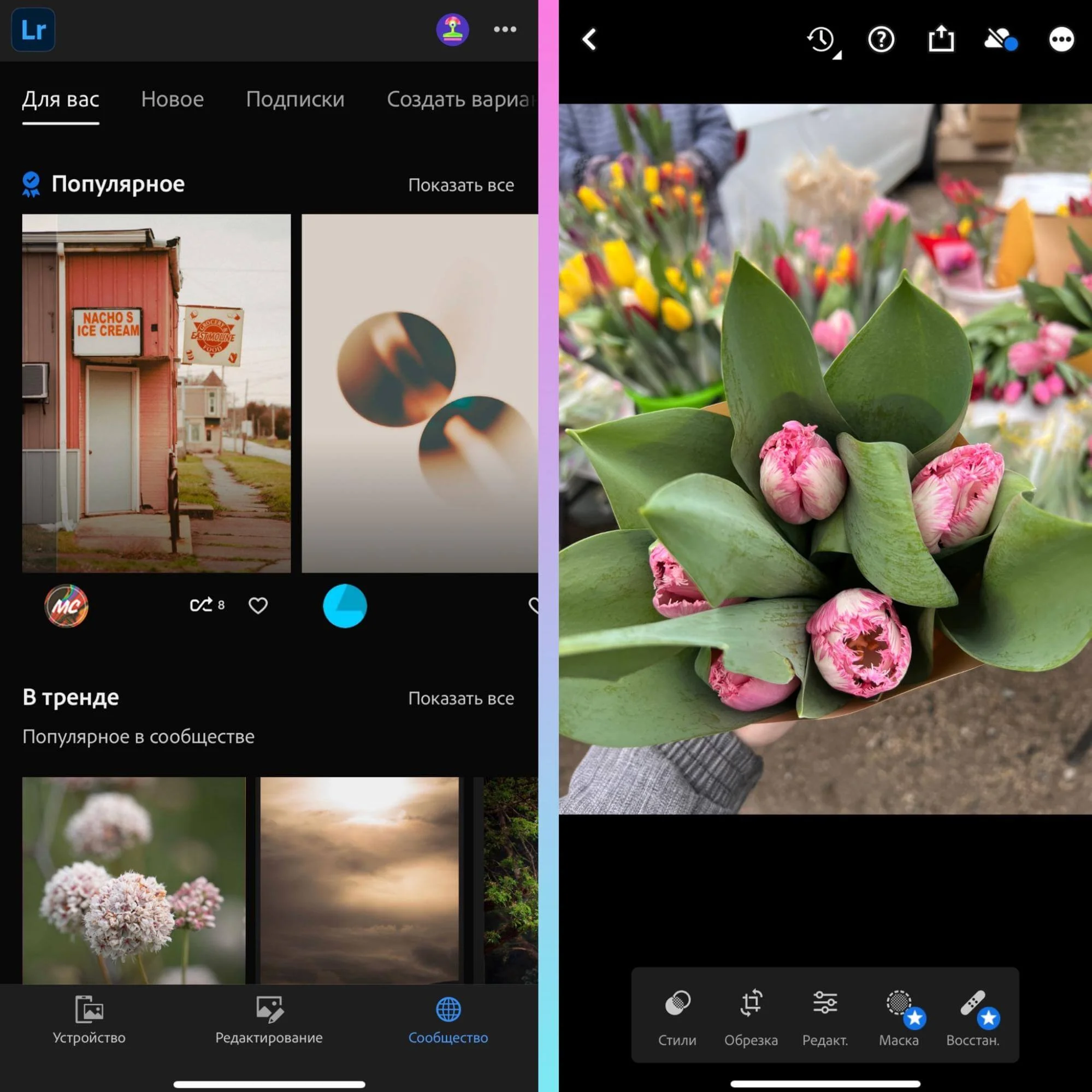 Adobe Lightroom: реальный экран мобильного редактора