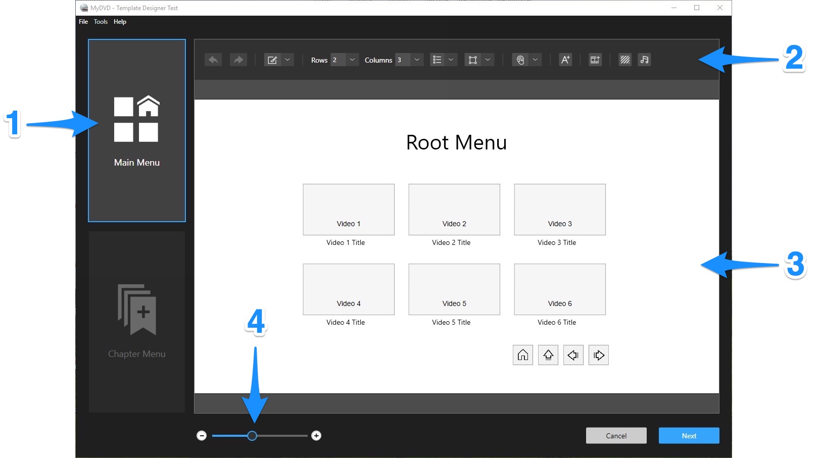 Рабочая область MyDVD Template Designer в Roxio Creator NXT 9
