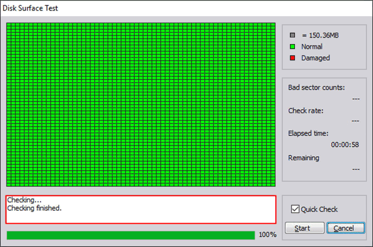 Результат Disk Surface Test в AOMEI Partition Assistant