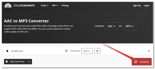 Кнопка Convert в CloudConvert после настройки AAC