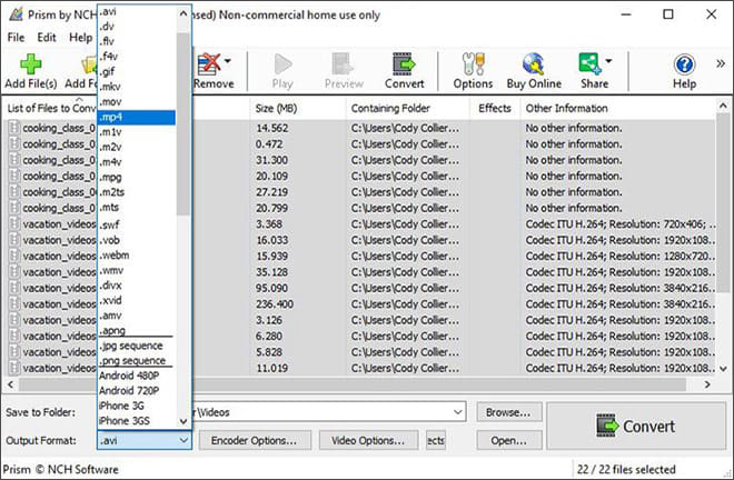 Prism Video Converter: выбор MP4 в поле Output Format