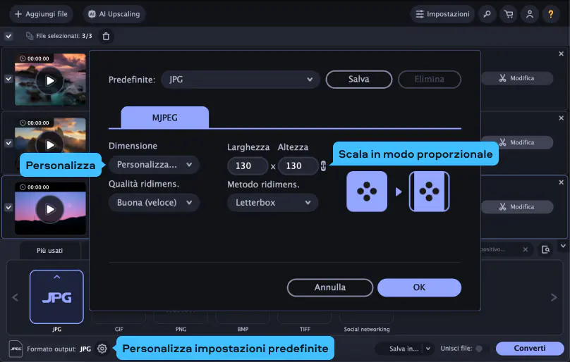 Параметры JPG в Movavi Video Converter перед запуском конвертации