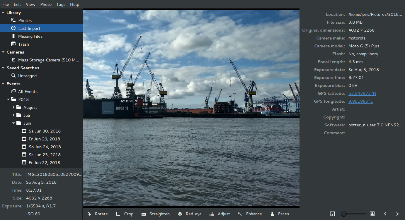 Интерфейс фототеки Shotwell в Linux
