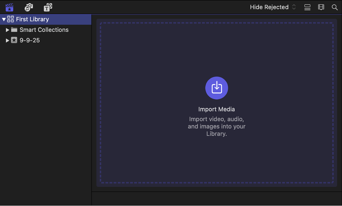 Экран Import Media в Final Cut Pro для Mac