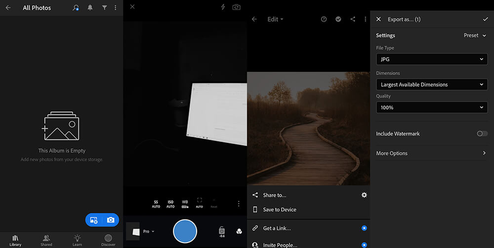 Экспорт обработанного RAW в Lightroom Mobile