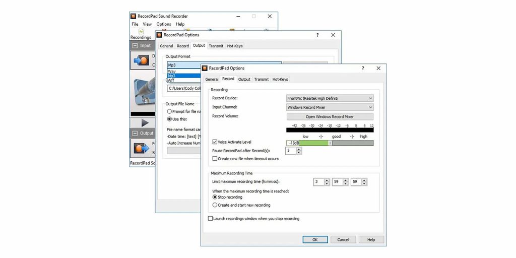RecordPad: интерфейс программы записи звука
