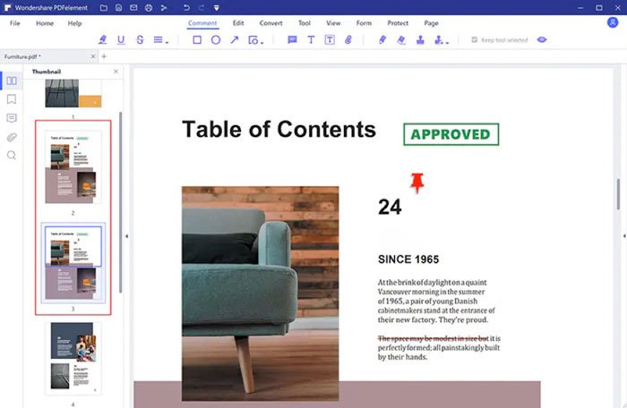 Перестановка страниц PDF в PDFelement через миниатюры