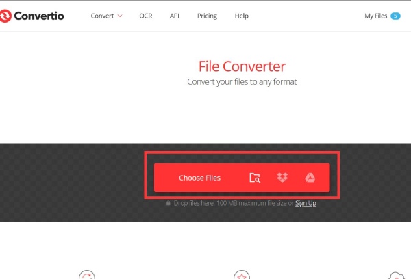 Интерфейс Convertio с кнопкой Choose Files