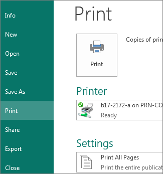 Параметры печати Microsoft Publisher