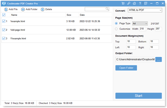 HTML to PDF в интерфейсе Coolmuster PDF Creator Pro