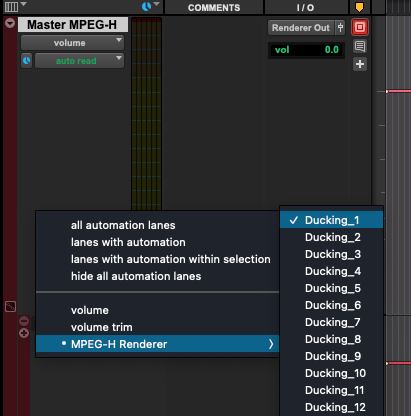 Автоматизация Renderer через Master Fader в Pro Tools