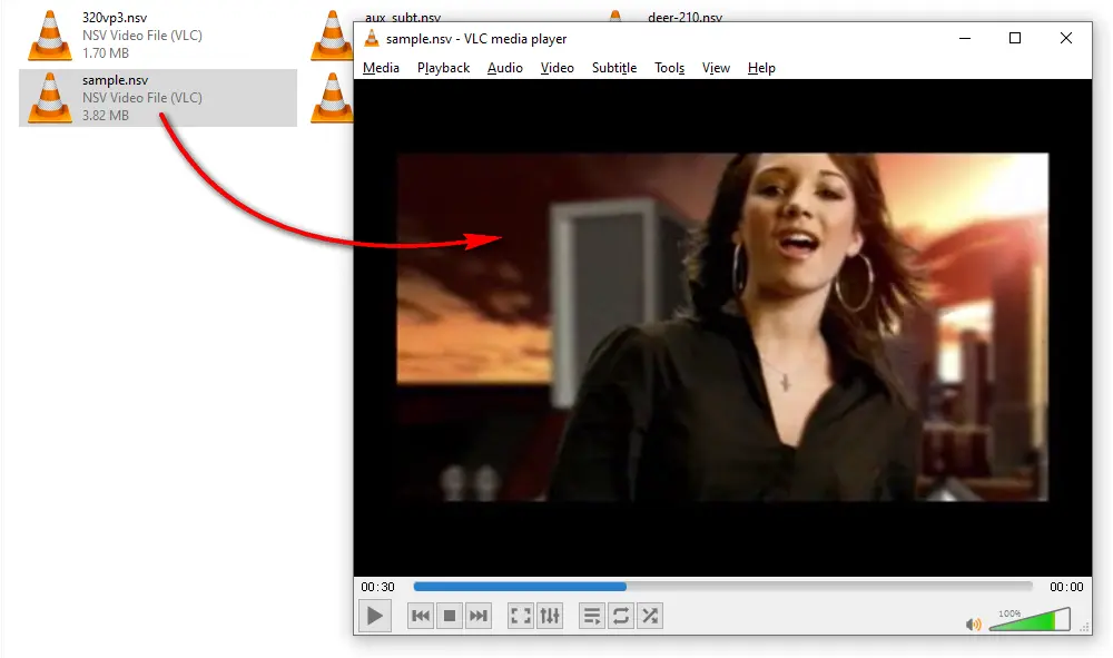 VLC Media Player воспроизводит файл sample.nsv