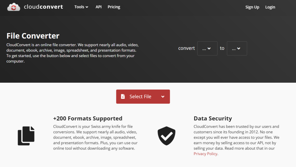 Интерфейс CloudConvert
