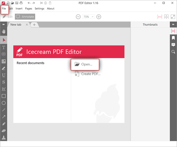 Открытие PDF в Icecream PDF Editor