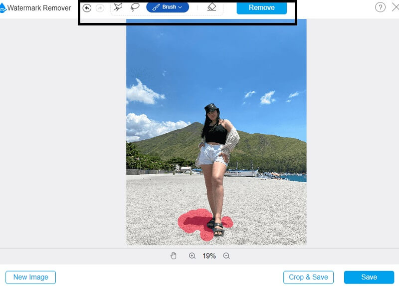 Выделение и удаление тени в Vidmore Free Watermark Remover Online