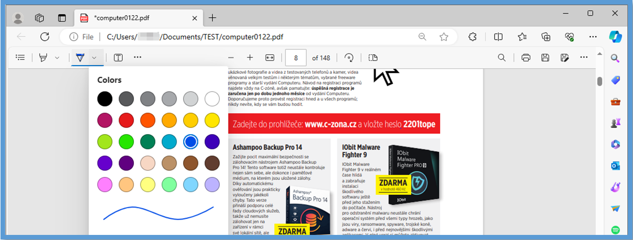 Инструмент Draw в просмотрщике PDF Microsoft Edge
