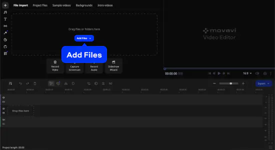Импорт файлов и рабочая область Movavi Video Editor