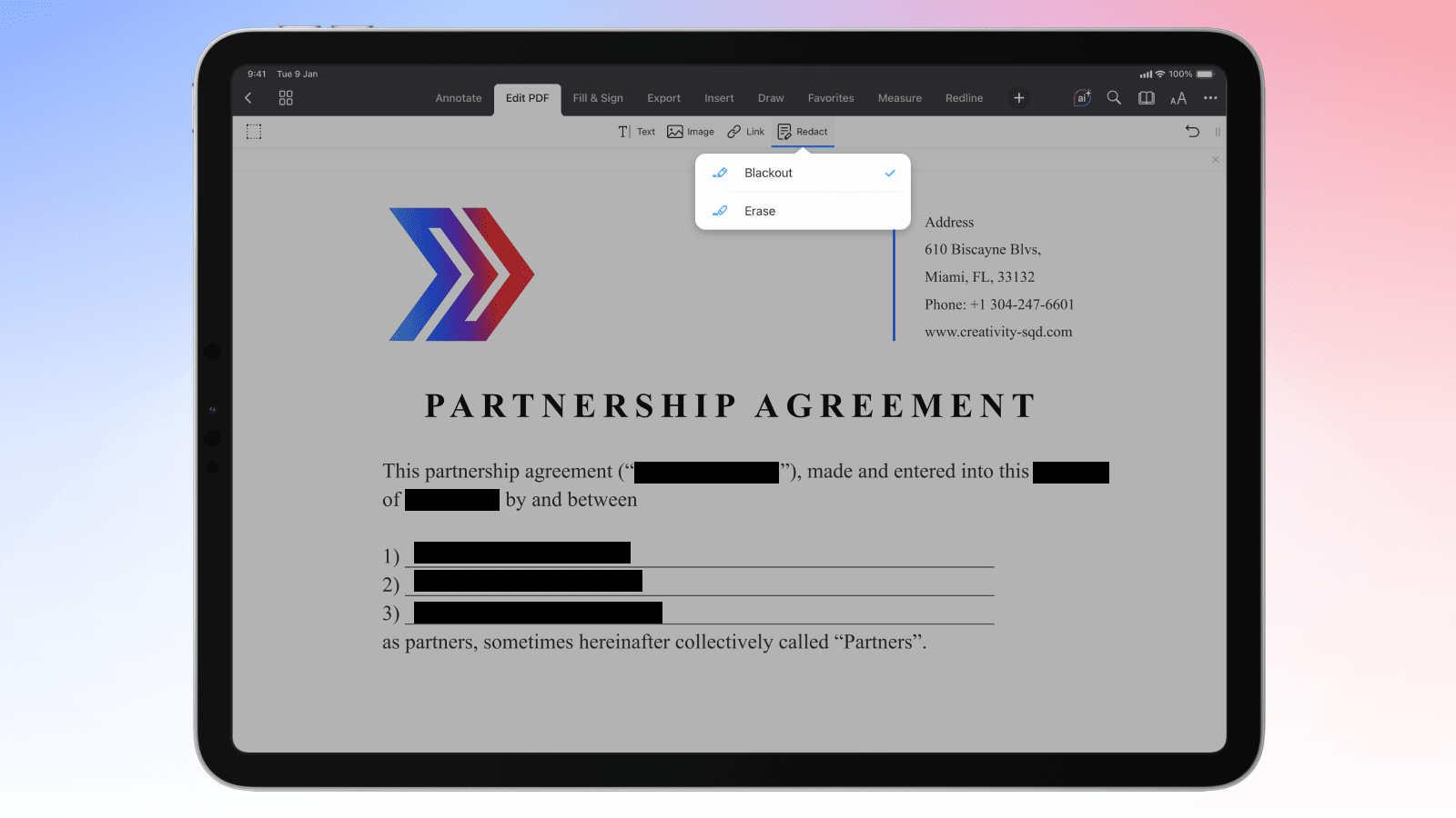 Redact Blackout и Erase в PDF Expert на iPad