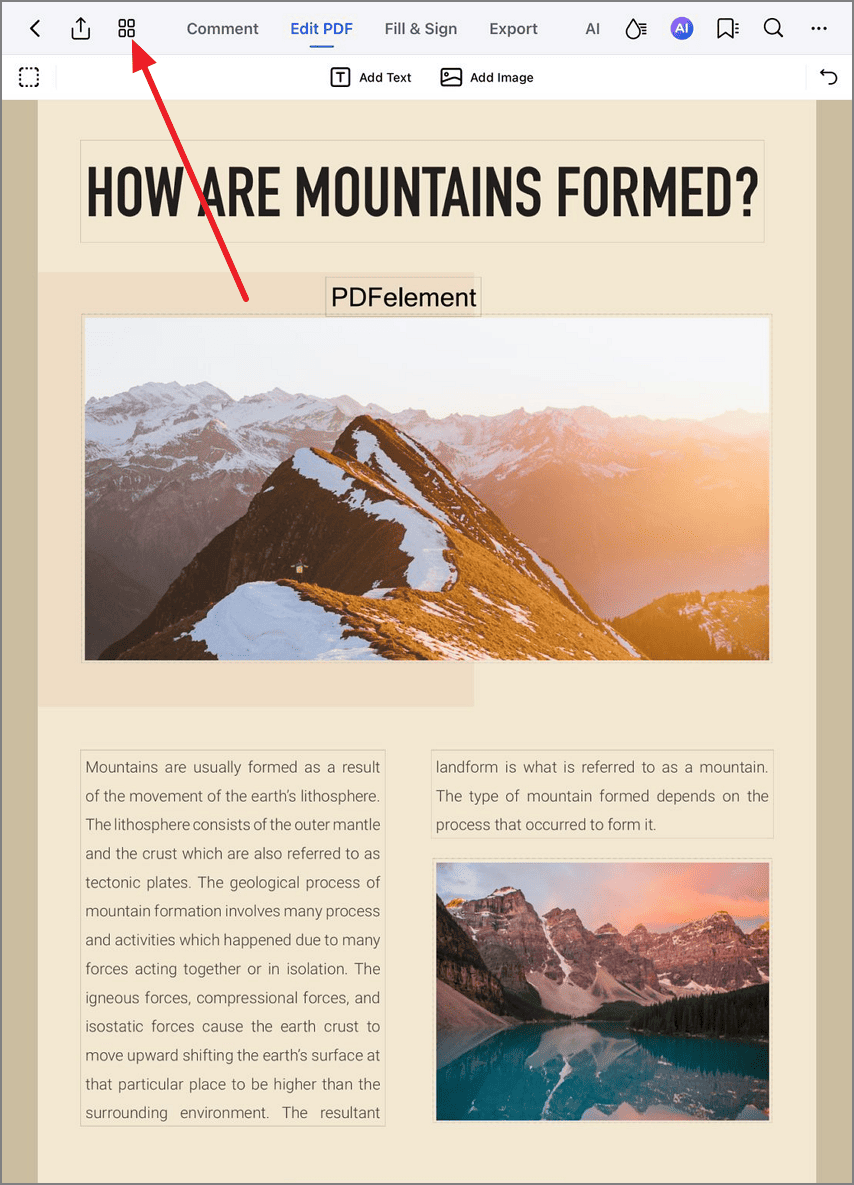 Переход к Organize Pages в PDFelement для iOS