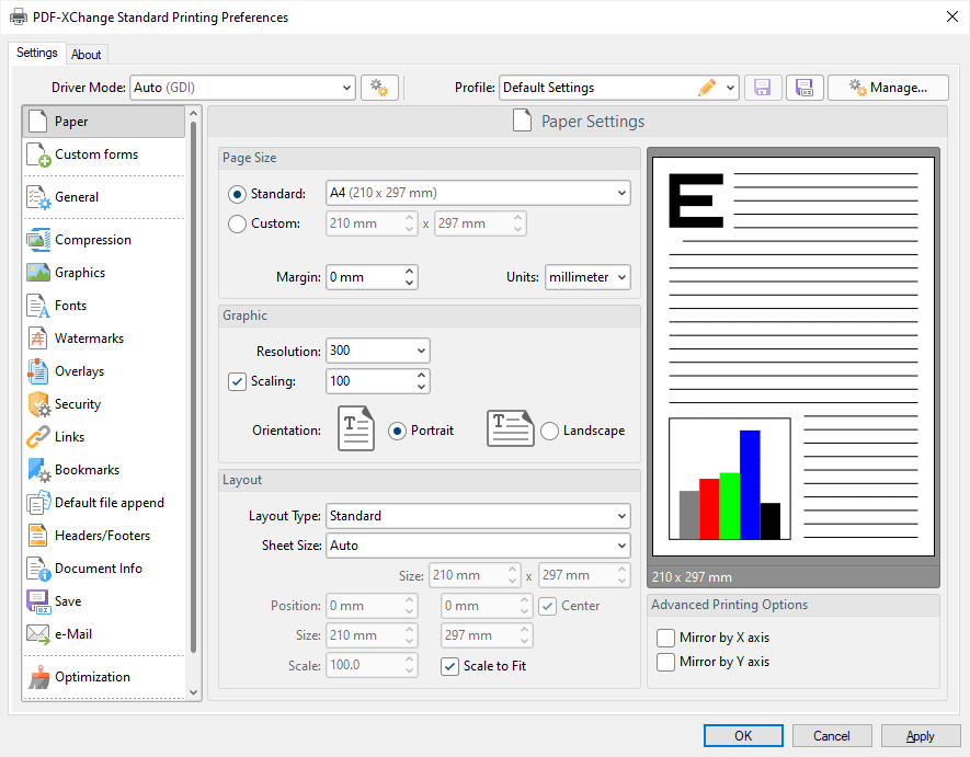 Интерфейс PDF-XChange Printer Standard