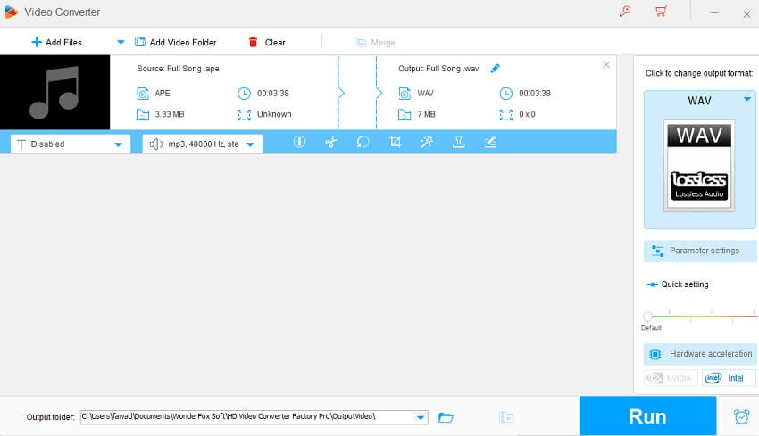 WonderFox HD Video Converter Factory Pro: интерфейс обрезки аудио