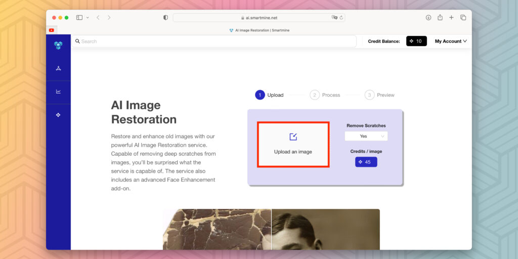 Экран загрузки Smartmine AI Image Restoration