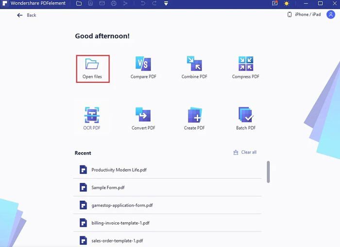 Открытие PDF в PDFelement