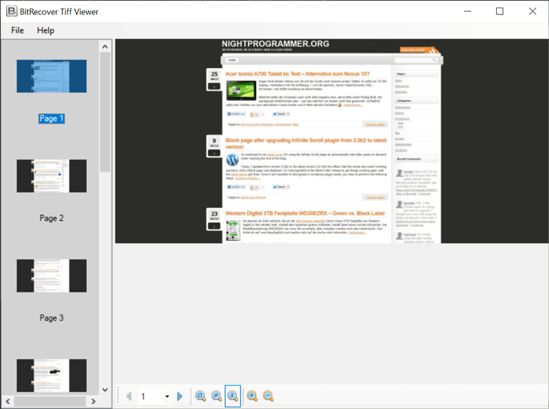 BitRecover TIFF Viewer с миниатюрами многостраничного TIFF