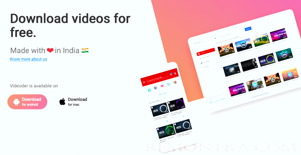 Интерфейс Videoder с браузером и вариантами загрузки
