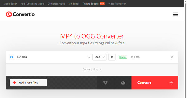 Кнопка Convert на странице MP4 в OGG Convertio