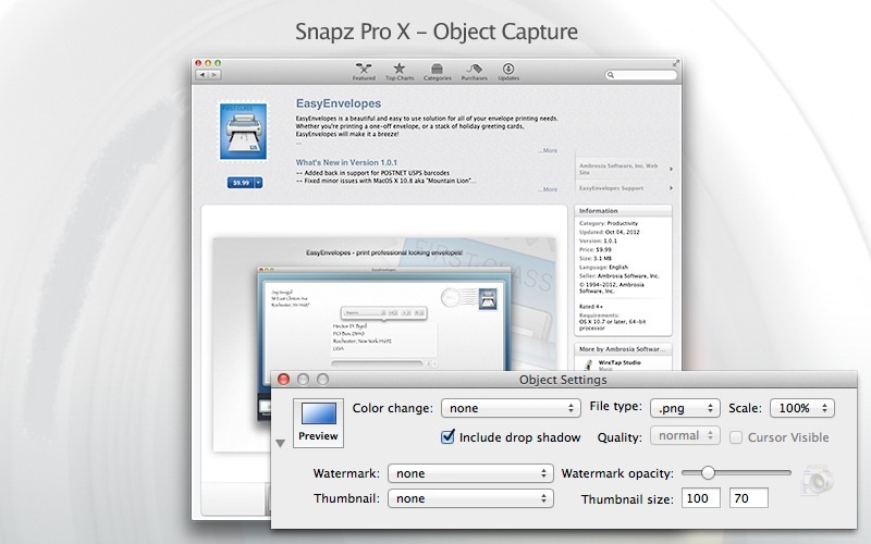 Интерфейс Snapz Pro X, экран 1