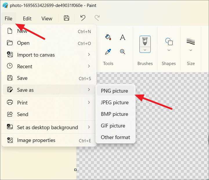 Сохранение прозрачного результата в PNG через Microsoft Paint