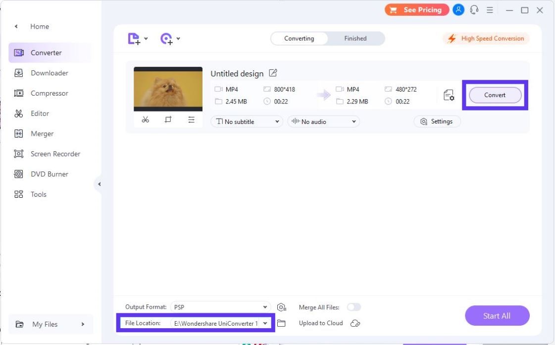 Запуск конвертации в Wondershare UniConverter