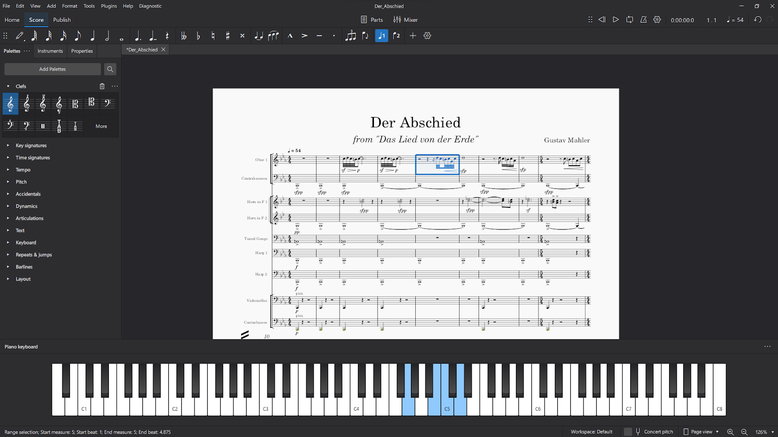 Интерфейс MuseScore с нотной партитурой