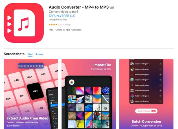 Интерфейс Audio Converter - MP4 to MP3 на iPhone и iPad с OGA среди форматов
