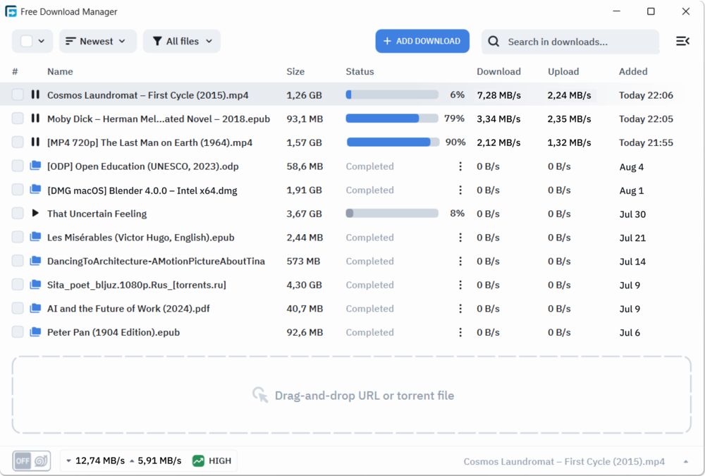 Интерфейс Free Download Manager
