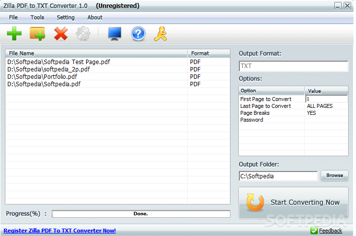 Интерфейс Zilla PDF to TXT Converter