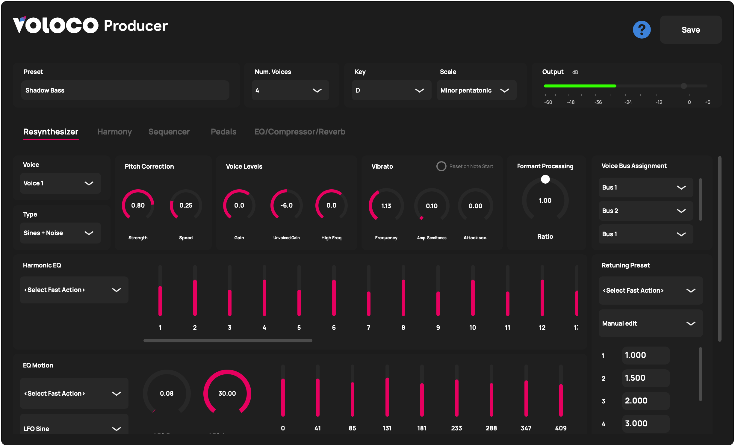 Интерфейс Voloco Producer: Resynthesizer, Pitch Correction и формантная обработка