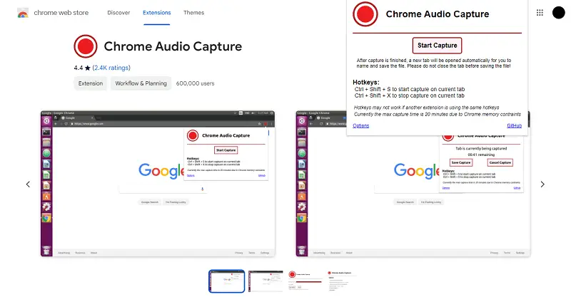 Расширение Chrome Audio Capture в браузере