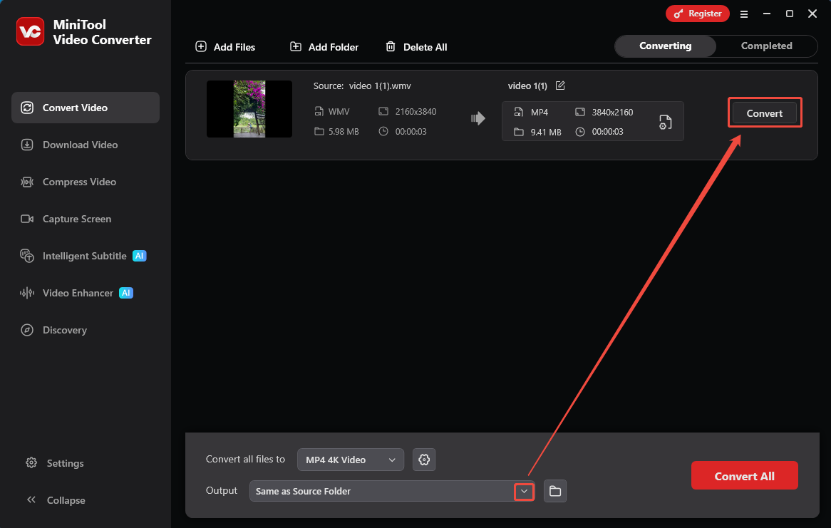 MiniTool Video Converter: кнопка Convert