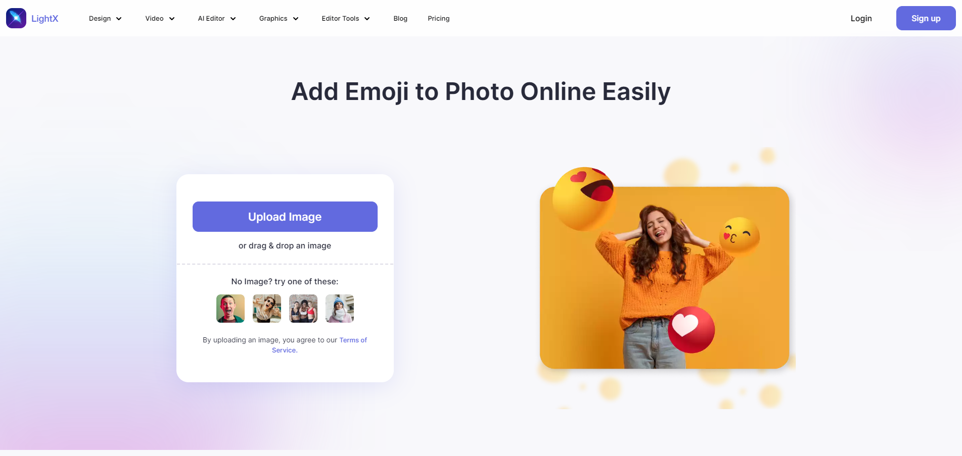 Интерфейс LightX для добавления emoji к фотографии